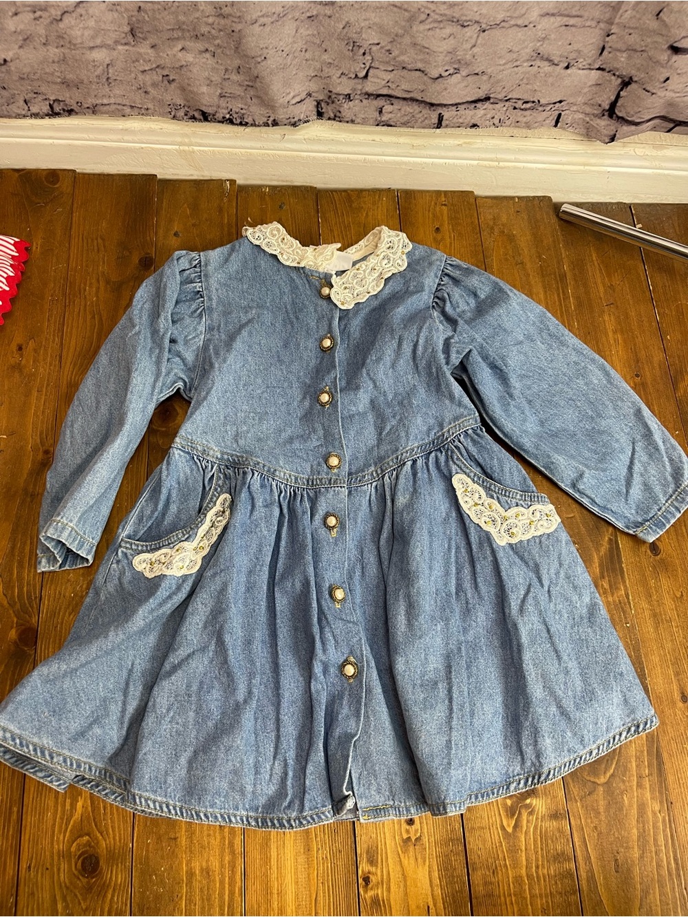 Blooz vintage 1990’s toddler dress long sleeve denim with lace trim size 4T